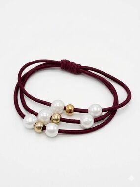 💜3 Strand Faux Pearl & Beaded Pony Tail Holder Bracelet